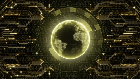 Yellow Earth Globe HUD Animation Loop Background Stock Footage 150701259