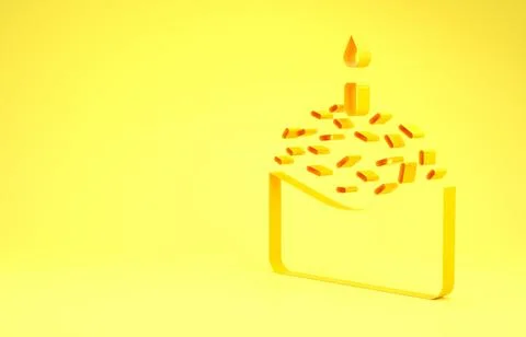 Yellow Easter cake and candle icon isolated on yellow background. Happy Easte Illustrazione stock