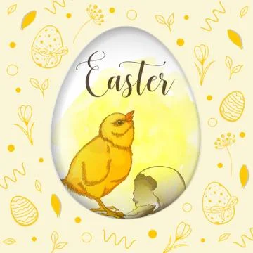 Yellow Easter card with chicken Stock Illustration