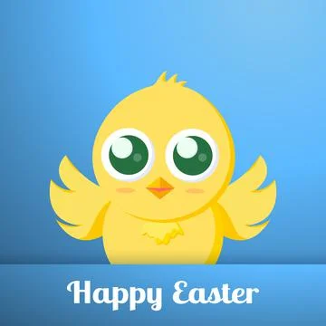 Yellow Easter Chick in Glasses on a Blue Background - Vector Stock Illustration