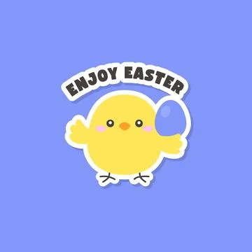 Yellow Easter Chick Holding Egg with Enjoy Easter Text Stock Illustration