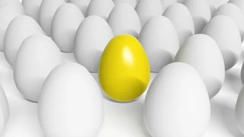 Yellow Easter egg among white eggs 스톡 일러스트
