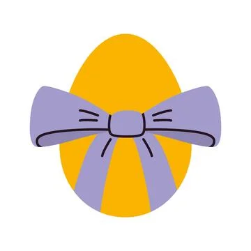 Yellow Easter egg with a beautiful Lilac bow. Trendy modern vector illustra.. Stock Illustration