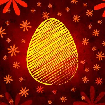 Yellow easter egg over brown old paper background with flowers Stock Illustration