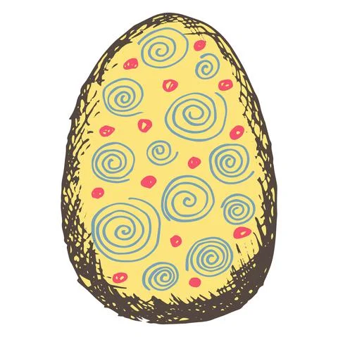 Yellow Easter egg painted with a geometric pattern with spiral and dots Stock Illustration