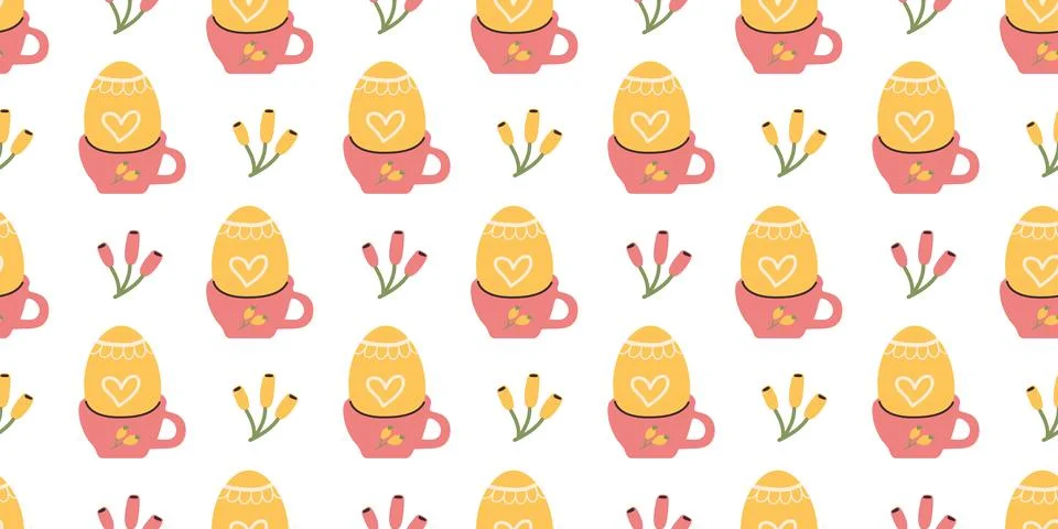 Yellow Easter eggs in cup seamless Pattern for fabrics, wrapping or wallpap.. Stock Illustration