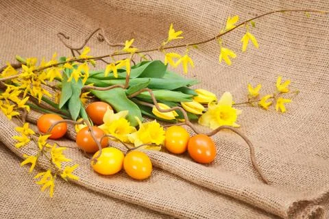 Yellow easter eggs Stock Photos