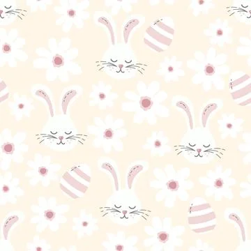 Yellow easter pattern with cute easter bunnies and flowers vector Illustrazione stock