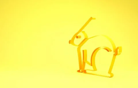 Yellow Easter rabbit icon isolated on yellow background. Easter Bunny. Minima Stock Illustration