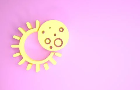 Yellow Eclipse of the sun icon isolated on pink background. Total sonar eclip Stock Illustration