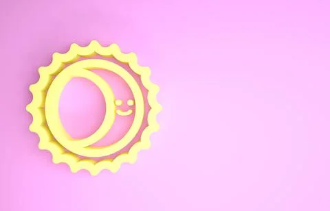 Yellow Eclipse of the sun icon isolated on pink background. Total sonar eclip Stock Illustration