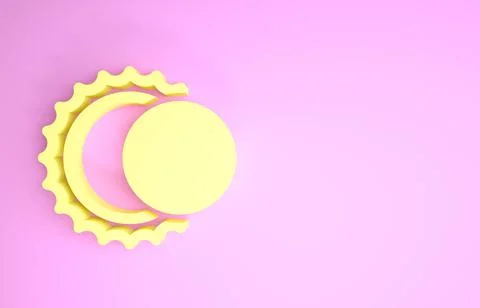 Yellow Eclipse of the sun icon isolated on pink background. Total sonar eclip Stock Illustration