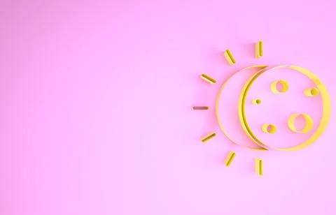 Yellow Eclipse of the sun icon isolated on pink background. Total sonar eclip Stock Illustration