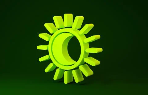 Yellow Eclipse of the sun icon isolated on green background. Total sonar ecli Stock Illustration
