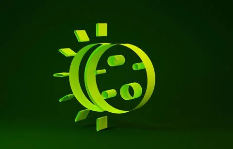 Yellow Eclipse of the sun icon isolated on green background. Total sonar ecli Stock Illustration
