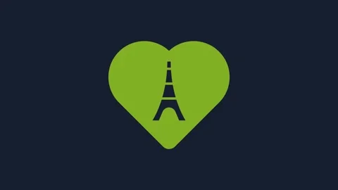 Yellow Eiffel tower with heart icon isolated on blue background. France Paris Stock Footage 232265723