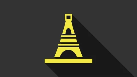 Yellow Eiffel tower icon isolated on grey background. France Paris landmark Stock Footage 147706032
