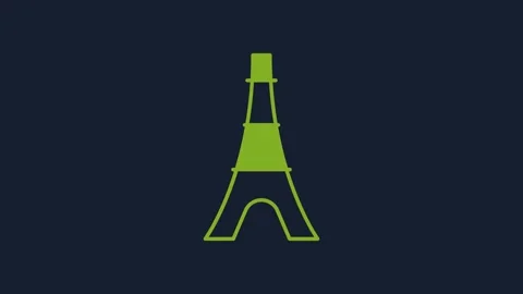Yellow Eiffel tower icon isolated on blue background. France Paris landmark Stock Footage 232266099