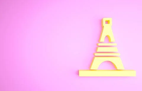 Yellow Eiffel tower icon isolated on pink background. France Paris landmark s Stock Illustration