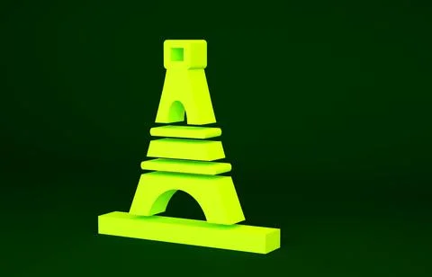 Yellow Eiffel tower icon isolated on green background. France Paris landmark  イラスト素材