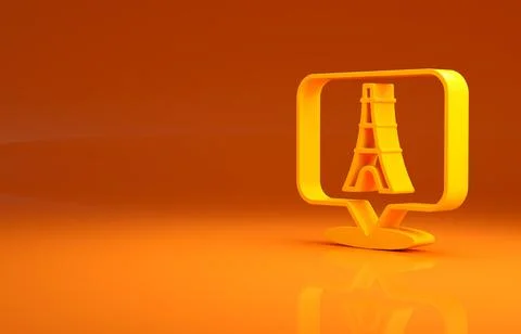 Yellow Eiffel tower icon isolated on orange background. France Paris landmark Stock Illustration