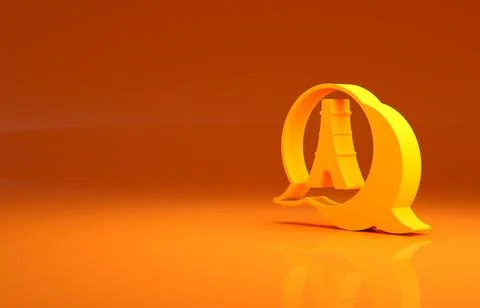 Yellow Eiffel tower icon isolated on orange background. France Paris landmark Stock Illustration