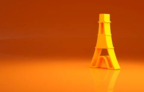 Yellow Eiffel tower icon isolated on orange background. France Paris landmark Stock Illustration