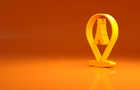 Yellow Eiffel tower icon isolated on orange background. France Paris landmark Illustrazione stock