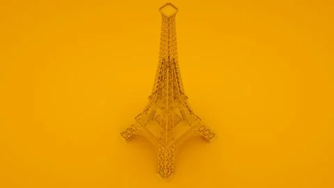 Yellow Eiffel tower isolated on yellow background. 3d illustration イラスト素材