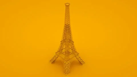Yellow Eiffel tower. Minimal idea concept. 3d illustration Fotos Stock