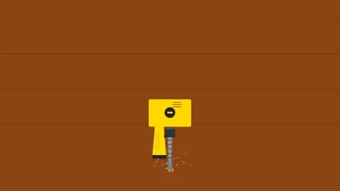 Yellow Electric Power Drill Icon Animation with Spinning Bit and Wood Surfa.. Stock Footage 346611462