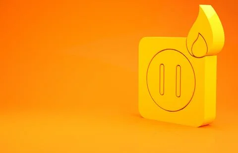 Yellow Electric wiring of socket in fire icon isolated on orange background.  Stock Illustration
