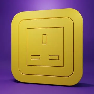 Yellow Electrical outlet icon isolated on purple background. Power socket. .. Stock Illustration