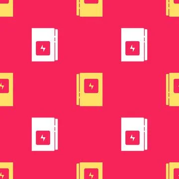 Yellow Electrical panel icon isolated seamless pattern on red background. Vector Illustrazione stock