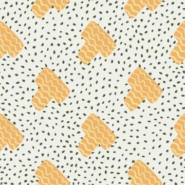 Yellow elements on white background with dark dots. Geometric seamless patter Stock Illustration