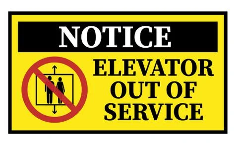 Yellow ELEVATOR OUT OF SERVICE sign with warning symbol Stock-Illustration