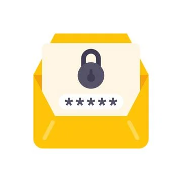 Yellow email envelope containing password protected document with lock Illustrazione stock