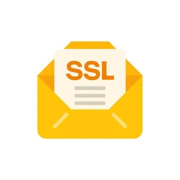 Yellow email envelope containing ssl certificate document Illustrazione stock