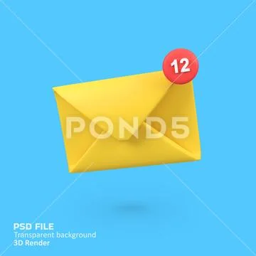 Yellow email with notification isolated 3d render icon illustration PSD Template