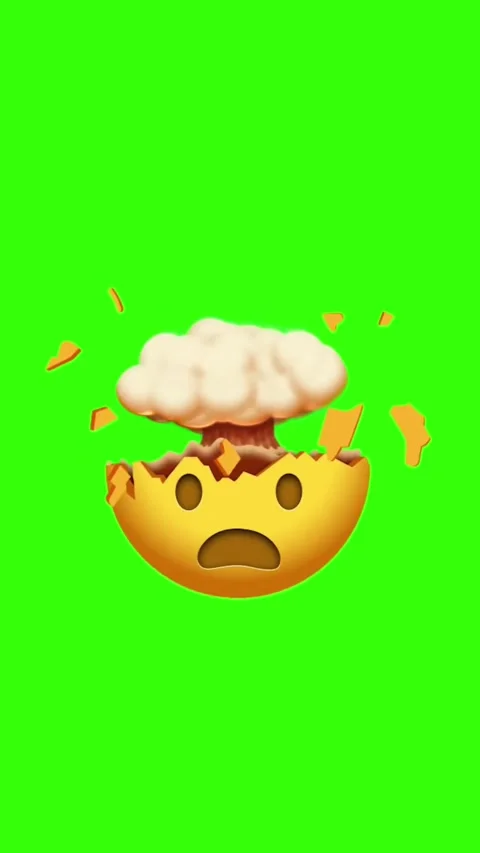 Yellow emoji head cracking open with cloud explosion on green screen Stock Footage 329406022
