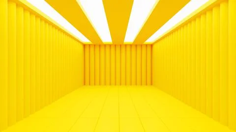 Yellow Empty Interior Space Room Studio Background With Modern Roof Design Stock Illustration