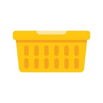 Yellow empty plastic laundry basket with label for washing clothes Stock Illustration