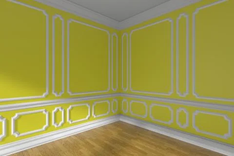 Yellow empty room corner with molding and parquet Stock Illustration