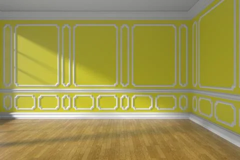 Yellow empty room with molding and parquet floor Stock-Illustration