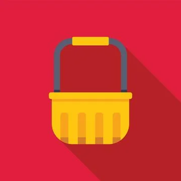 Yellow empty shopping basket with handle on red background Illustration
