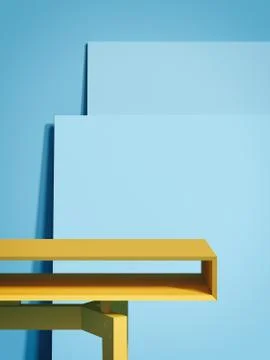 Yellow empty table and two blue picture frames. 3d rendering Stock-Illustration