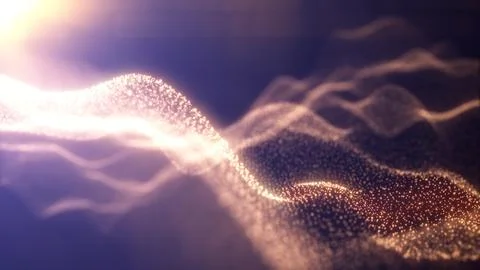Yellow energy glowing magic waves from particles of lines with light rays. .. Stock Illustration