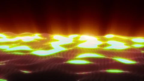 Yellow energy waves from particle dots and lines stripes glowing futuristic.. Stockillustratie