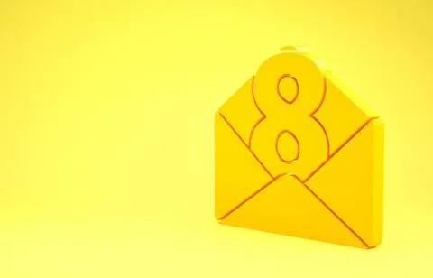 Yellow Envelope with 8 March icon isolated on yellow background. Message love 스톡 일러스트