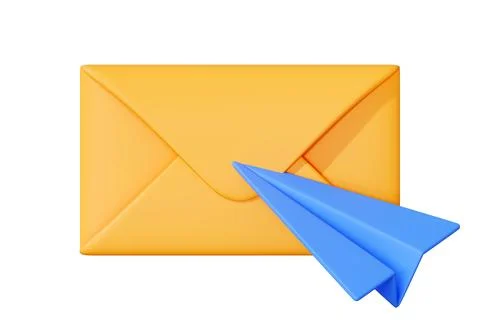 Yellow envelope with blue paper plane illustration Stock Illustration